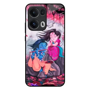 Radha Krishna Art Glass Case for Oppo Reno13 Pro 5G Smooth Surface Soft Touching