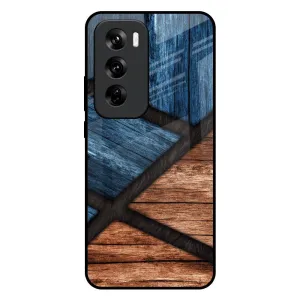 Wooden Tiles Glass Case for Oppo Reno 12 5G Handy Use
