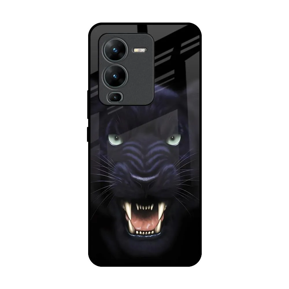 Comfort Texture Angry Black Leopard Glass Case for Vivo V25 Pro