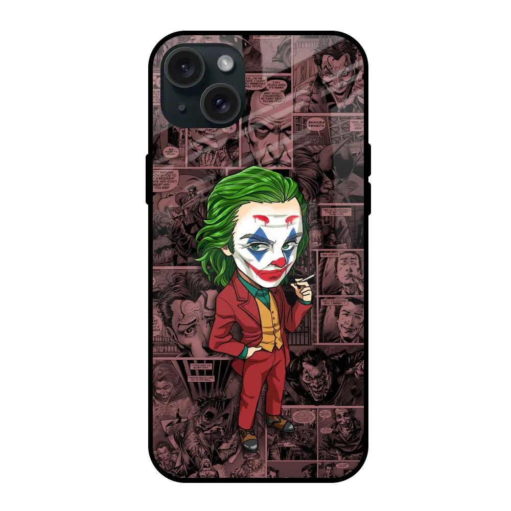 Luxury Shine Durable Grip Joker Cartoon Glass Case for iPhone 15 Plus