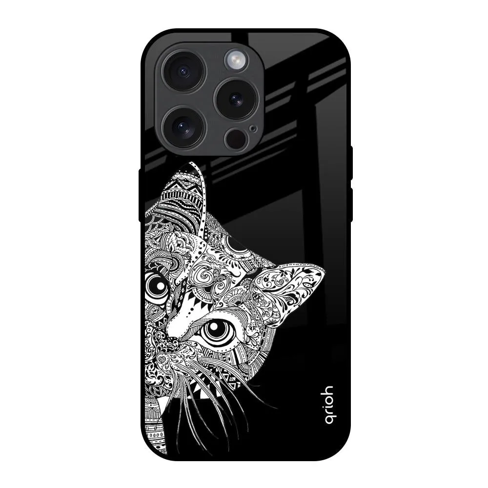 Creative Pattern Kitten Mandala Glass Case for iPhone 15 Pro