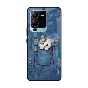 Kitty In Pocket Glass Case For Vivo V25 Pro Smooth Look Minimal Frame