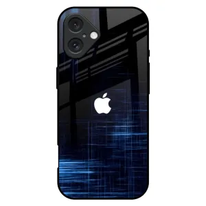 Clear Pattern Blue Scratch Glass Case for iPhone 16 Plus