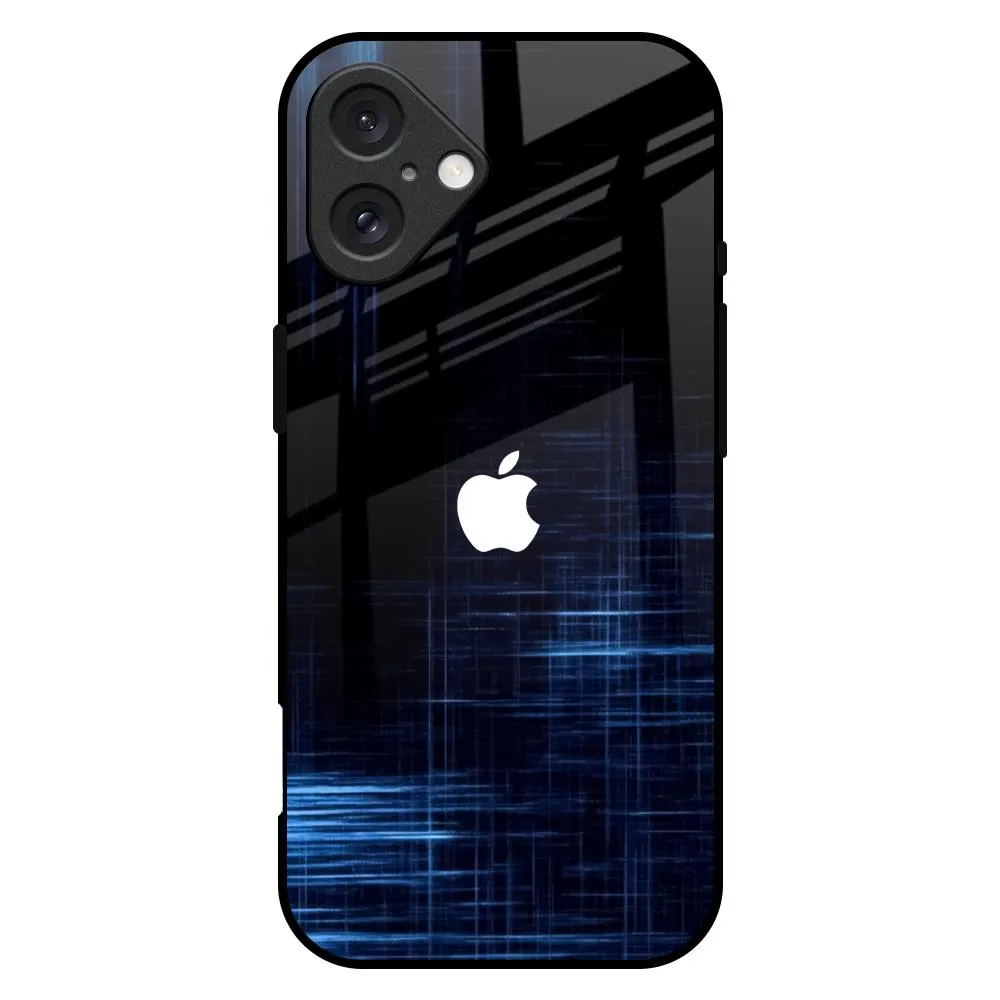 Clear Pattern Blue Scratch Glass Case for iPhone 16 Plus