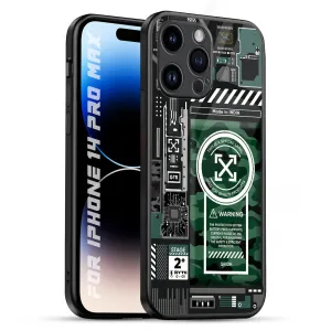 Green Camo Circuit Glass Case for iPhone 14 Pro Max Durable Surface Design