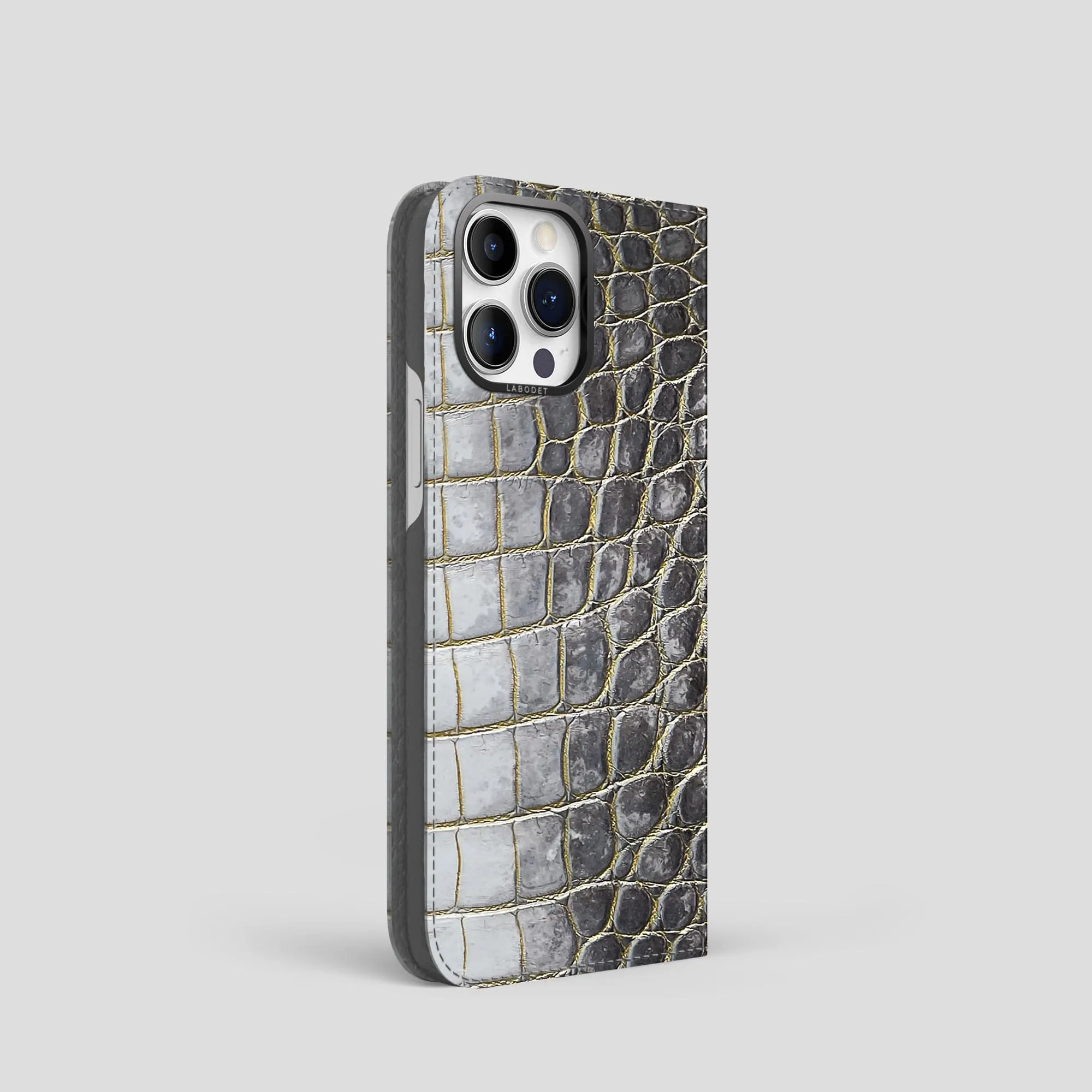Hand Feel Matte Texture Folio Case For iPhone 15 Pro In Himalayan Crocodile