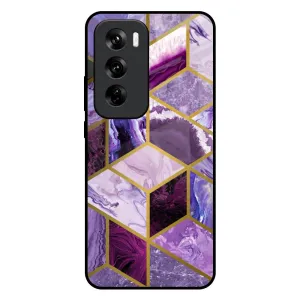 Purple Rhombus Marble Glass Case for Oppo Reno 12 5G Daily Essential Light Touch