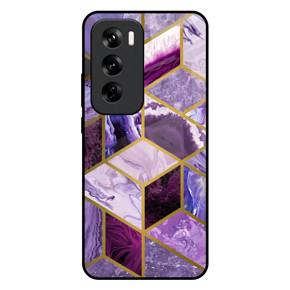 Purple Rhombus Marble Glass Case for Oppo Reno 12 5G Daily Essential Light Touch