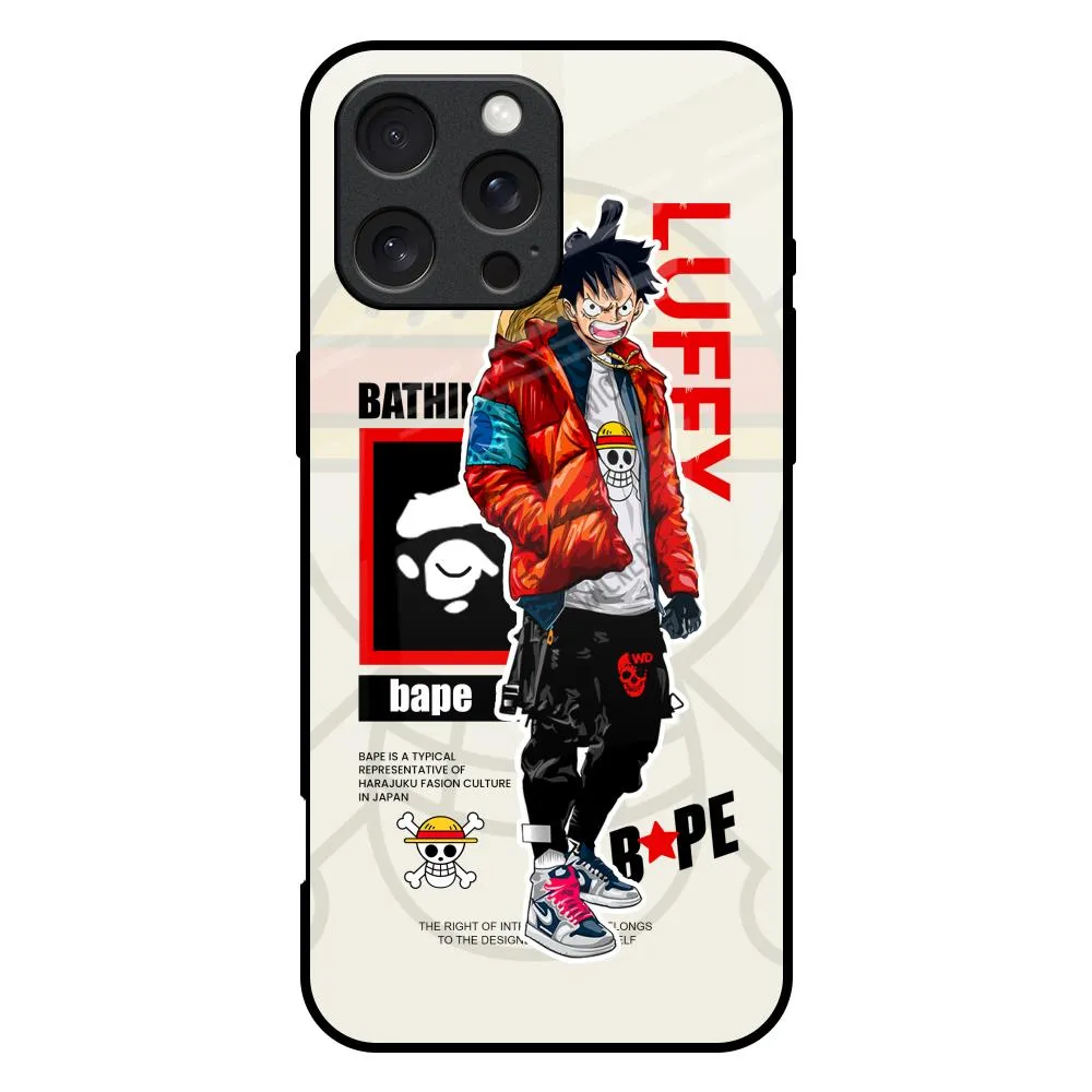 Bape Luffy Glass Case for iPhone 16 Pro Max Ergonomic form Slim Feel