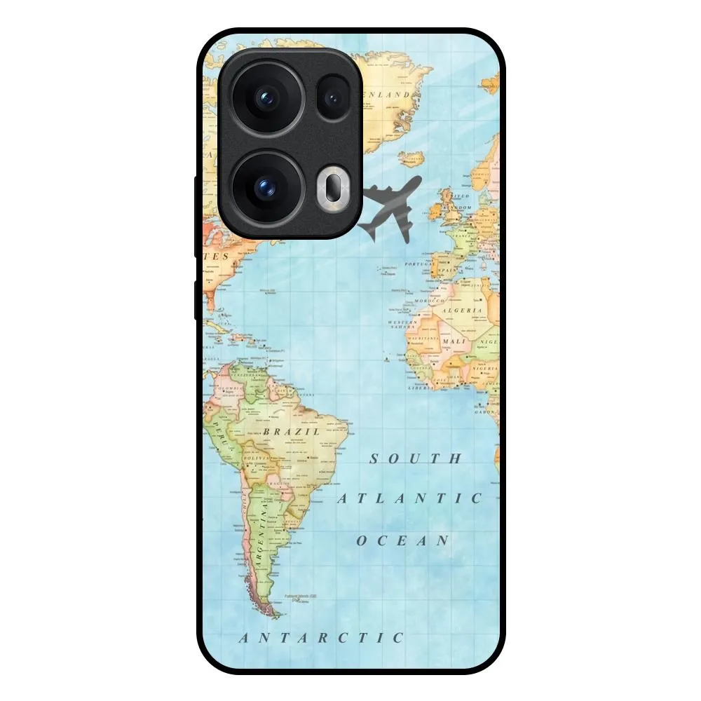 Travel Map Glass Case for Oppo Reno13 Pro 5G Protective Pattern Texture