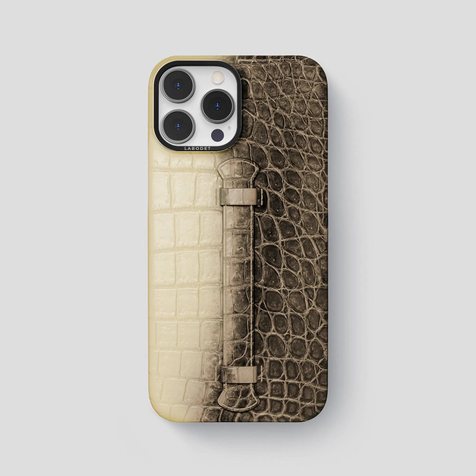 Modern Accessory Minimal Texture Center Handle For iPhone 15 Pro Max In Himalayan Crocodile