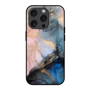 Rugged Frame Design Marble Ink Abstract Glass Case for iPhone 15 Pro
