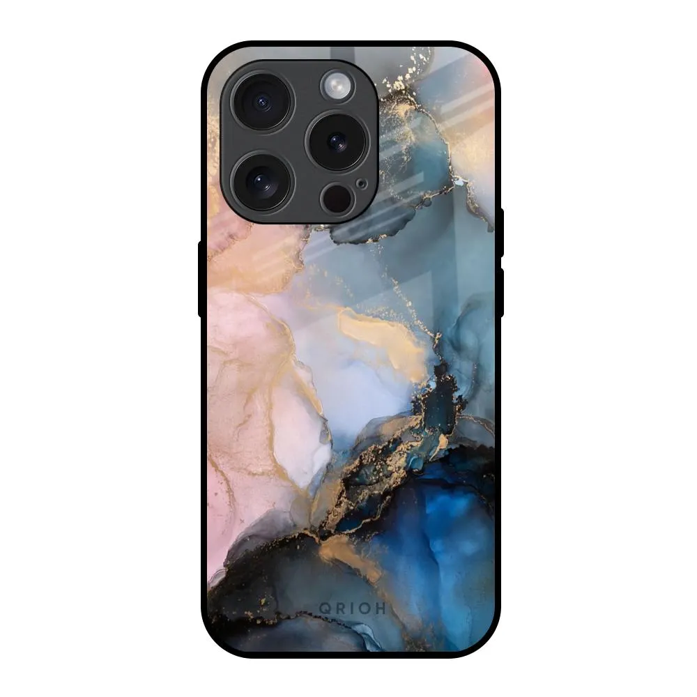 Rugged Frame Design Marble Ink Abstract Glass Case for iPhone 15 Pro
