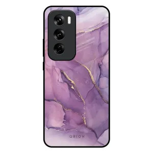 Purple Gold Marble Glass Case for Oppo Reno 12 5G Matte Look Polished Surface