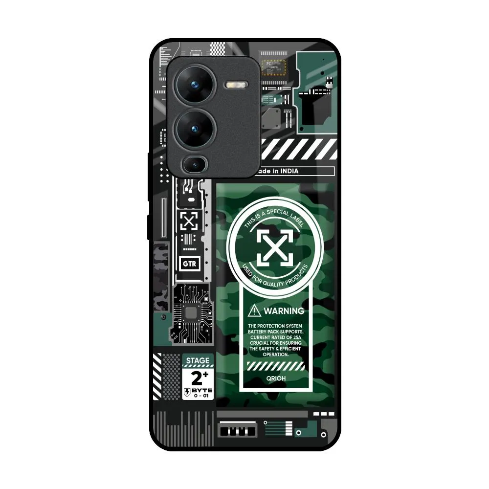 Polished Finish Texture Textured Surface Green Camo Circuit Glass Case for Vivo V25 Pro