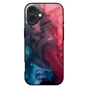Blue & Red Smoke Glass Case for iPhone 16 Plus Luxury Surface Compact Shape