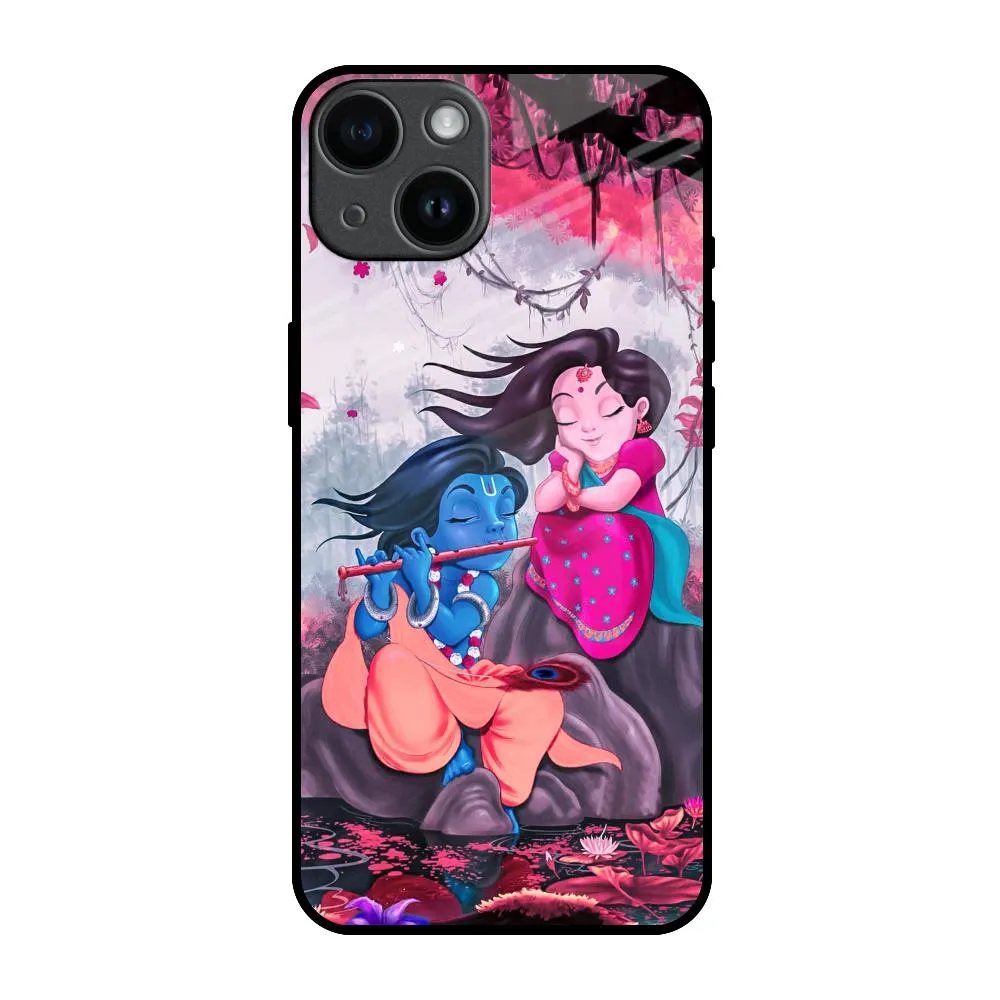 Flexible Protection Radha Krishna Art Glass Case for iPhone 14