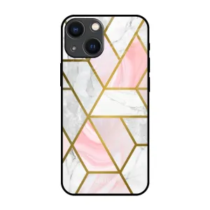 Geometrical Marble Glass Case for iPhone 14 Plus Sleek Feel Polished Edge