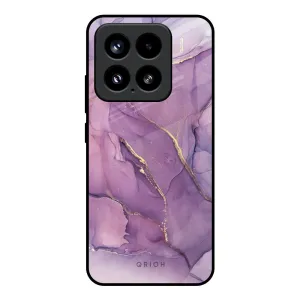 Purple Gold Marble Glass Case for Mi 15 5G Hard Edge Port Protection