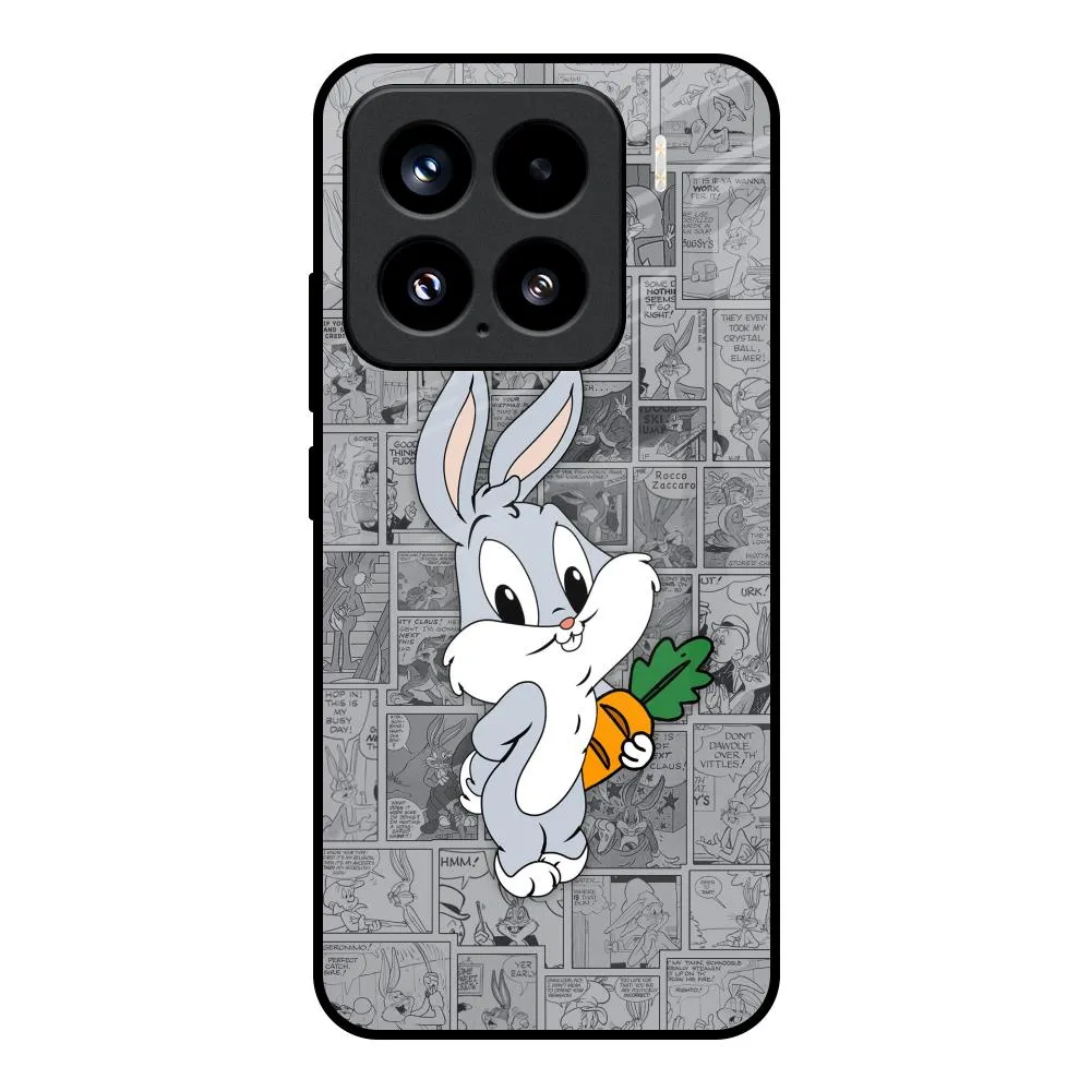 Cute Baby Bunny Glass Case for Mi 15 5G Frosted surface