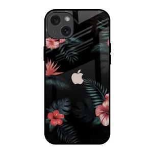 Tropical Art Flower Glass Case for iPhone 15 Plus Hybrid Material
