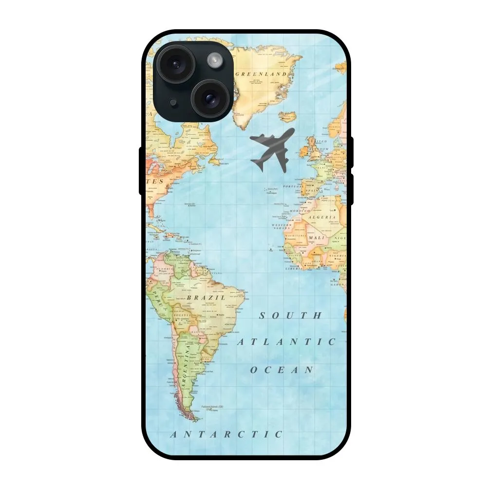Travel Map Glass Case for iPhone 15 Plus Textured Detail