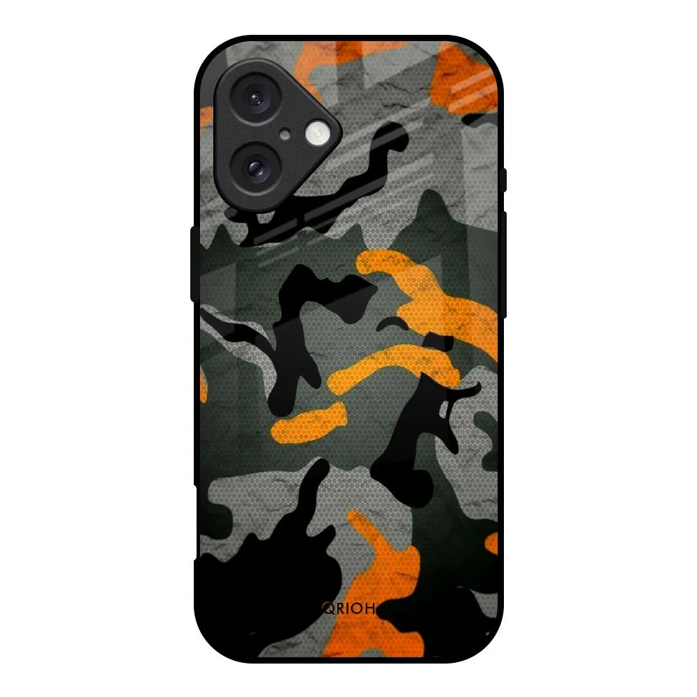 Camouflage Orange Glass Case For iPhone 16 Grip Assist