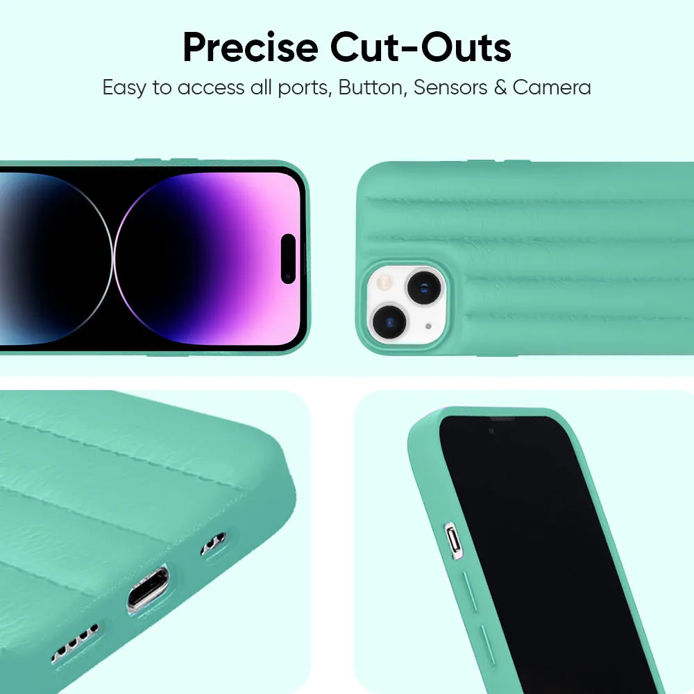 Sea Blue Stitch Leather Back Cover for iPhone Elegant Texture Layer Rugged Detail Layer