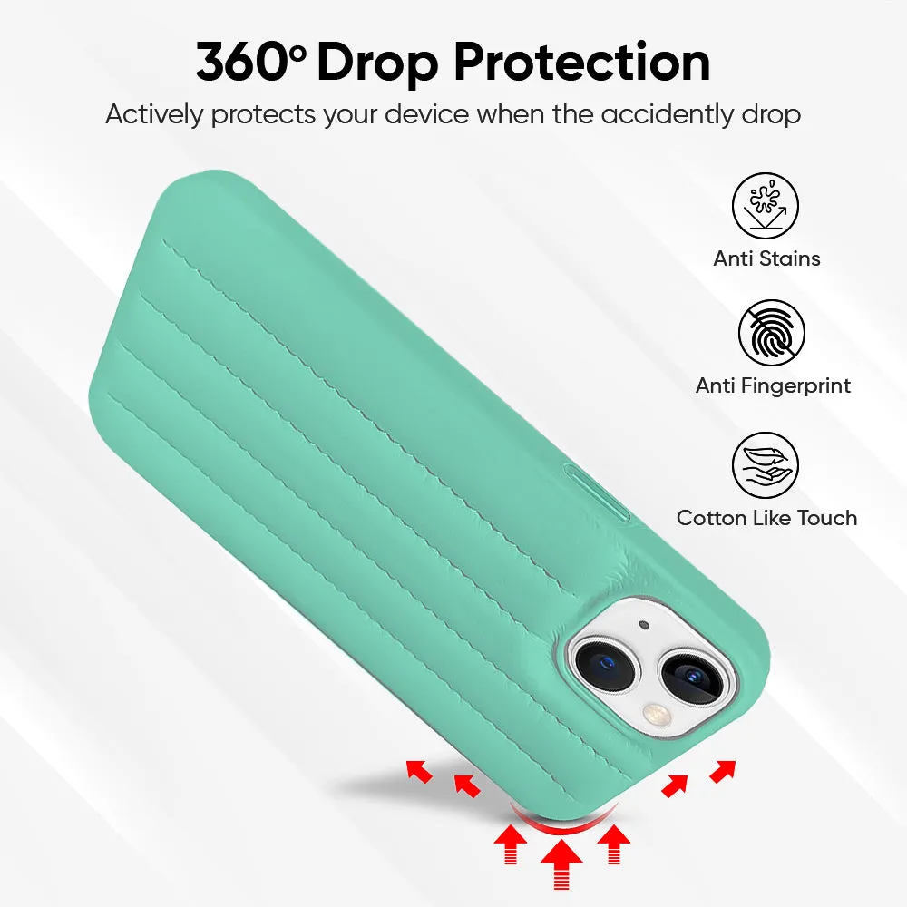 Simple Style Sea Blue Stitch Leather Back Cover for iPhone