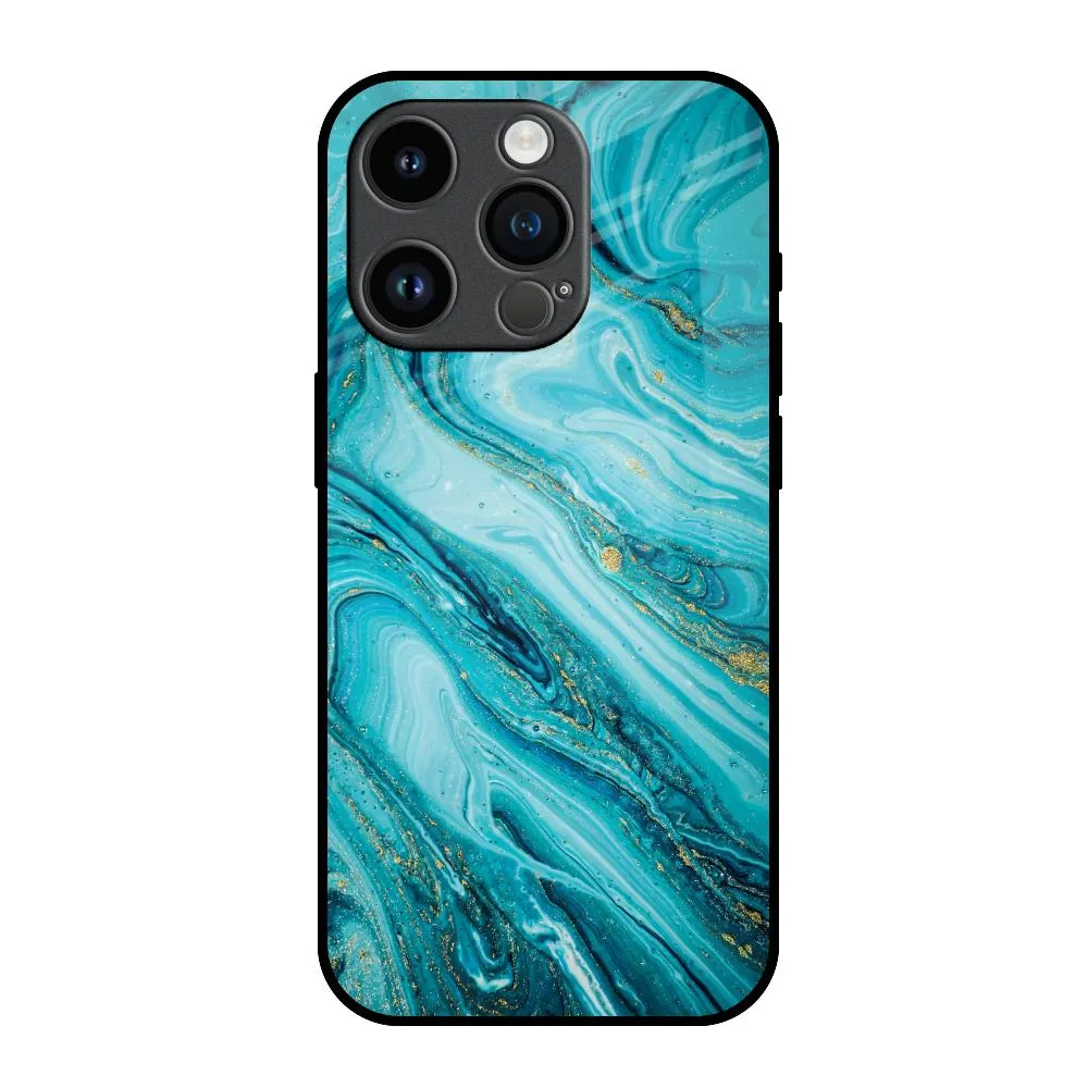 Protective Form Fit Ocean Marble Glass Case for iPhone 14 Pro