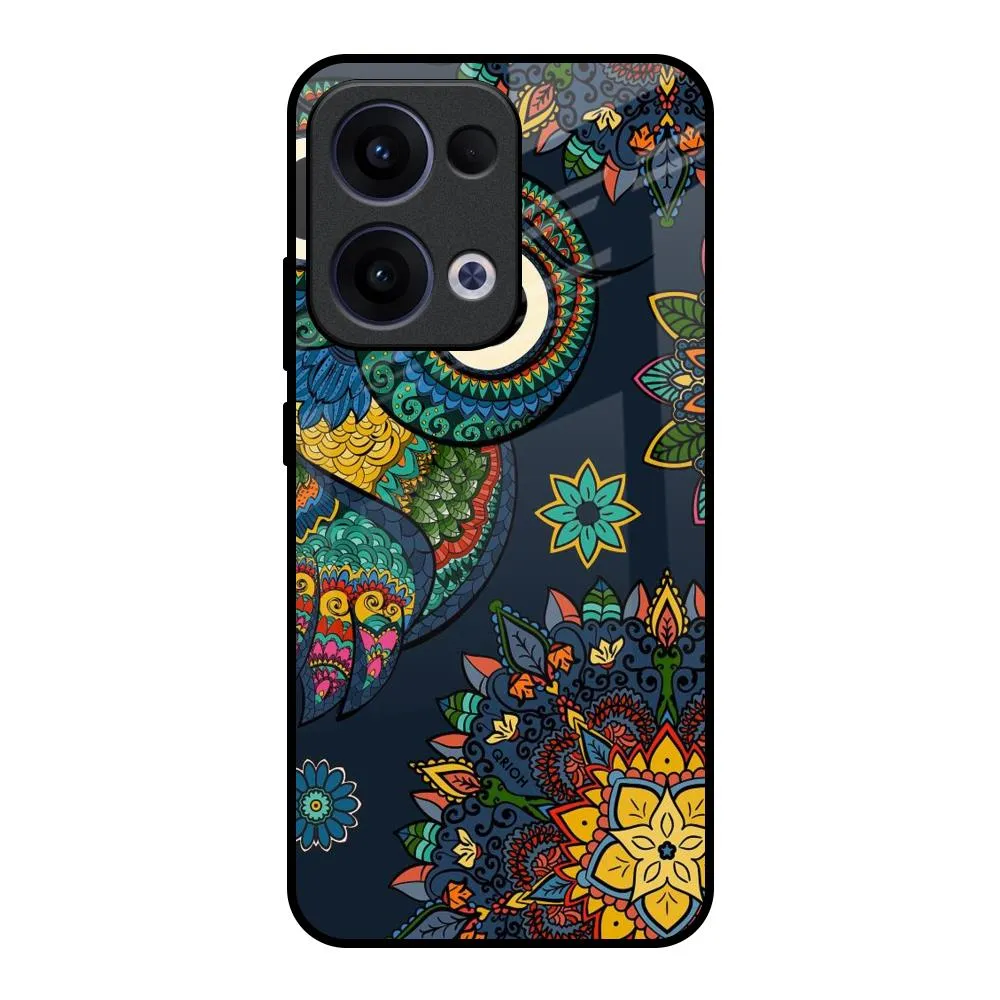Owl Art Glass Case for Oppo Reno13 5G Textured Finish Comfort Fit