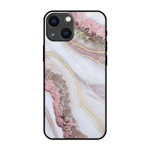 Pink & Gold Gllitter Marble Glass Case for iPhone 14 Plus Soft Edge Texture