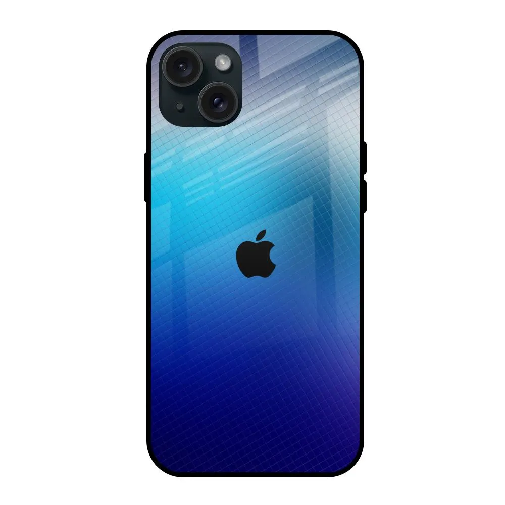 Blue Rhombus Pattern Glass Case for iPhone 15 Plus Rugged Pattern Texture Polished Detail Edge