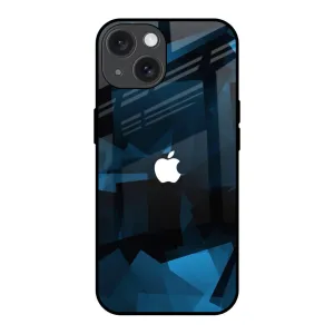 Sport Inspired Polygonal Blue Box Glass Case For iPhone 15