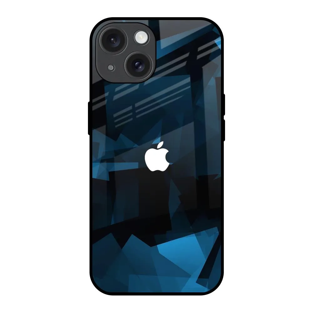 Sport Inspired Polygonal Blue Box Glass Case For iPhone 15