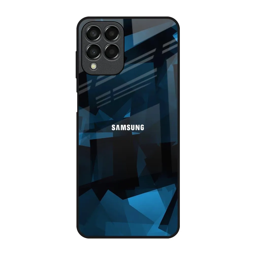Sleek Guard Trendy Finish Polygonal Blue Box Glass Case For Samsung Galaxy M53 5G