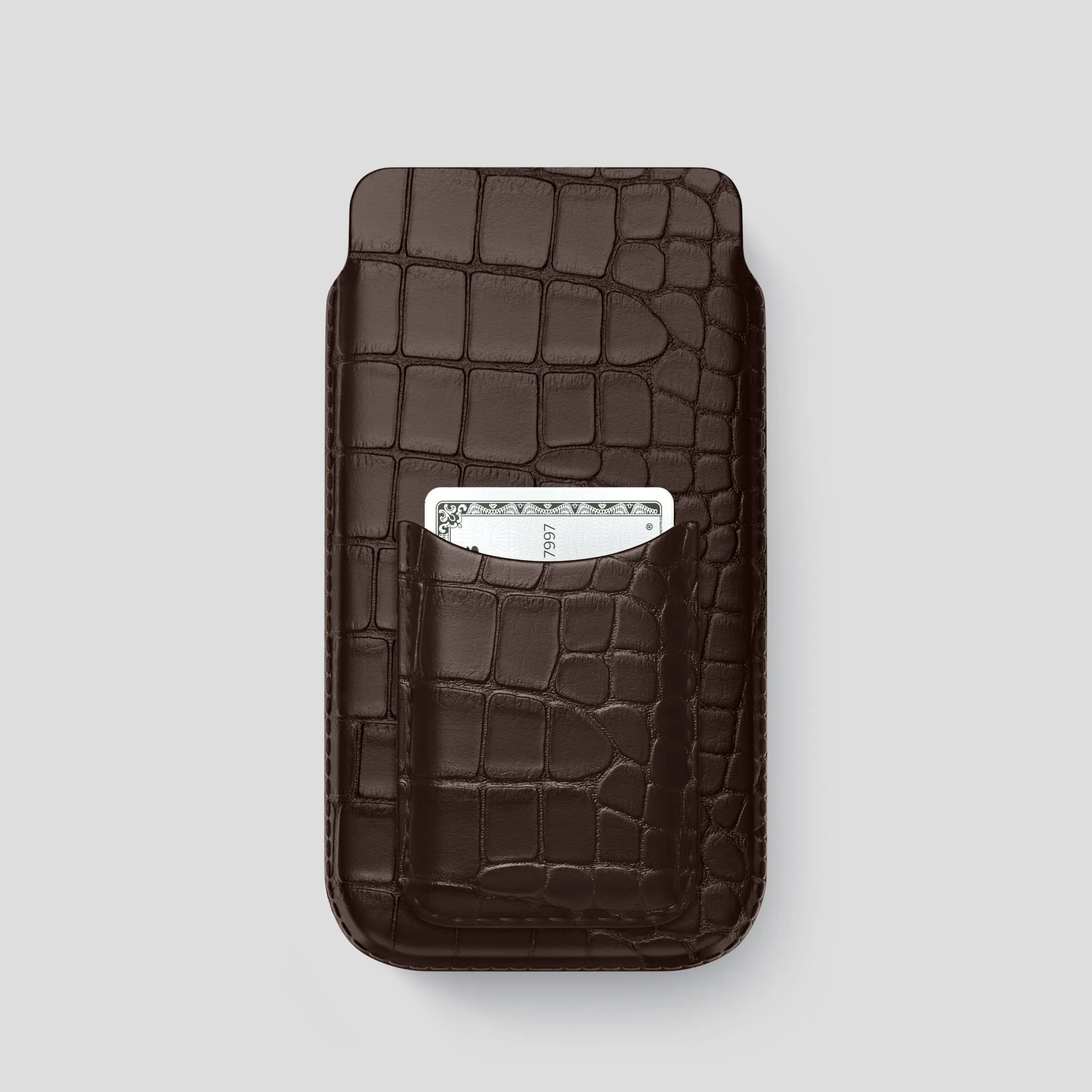 Pouch Card Case For iPhone 15 Pro In Alligator Durable Material Stylish Layer Texture
