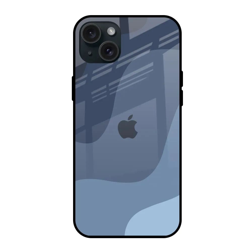 Smooth Surface Navy Blue Ombre Glass Case for iPhone 15 Plus