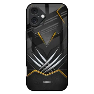 Black Warrior Glass Case for iPhone 16 Plus Anti glare Vivid Design Texture