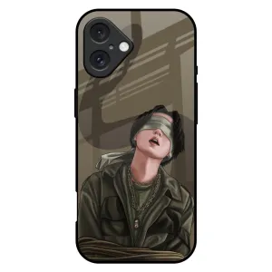 Blind Fold Glass Case for iPhone 16 Plus Elegant Layer Texture