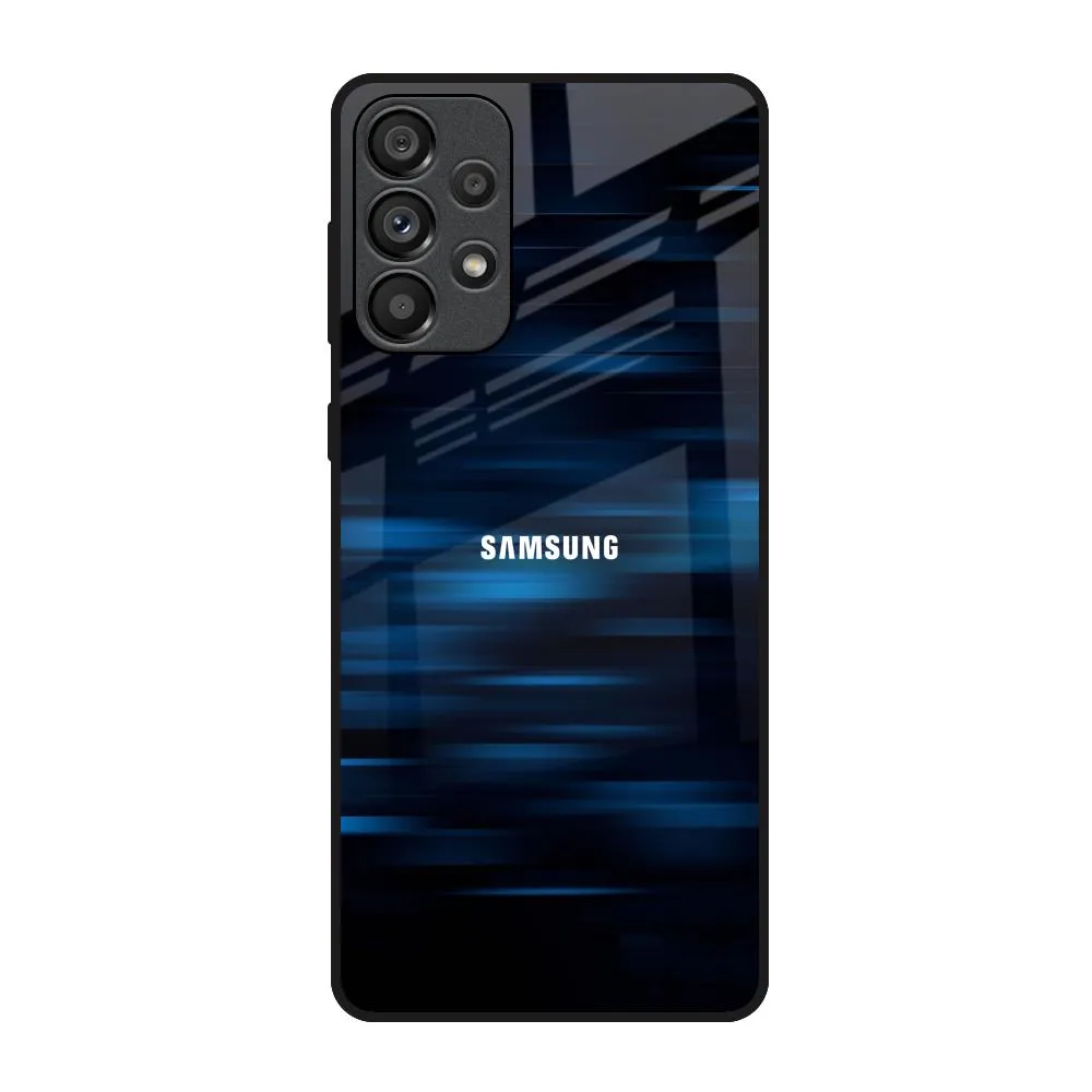 Hybrid Edge Finish Clear Back Blue Rough Abstract Glass Case for Samsung Galaxy A73 5G