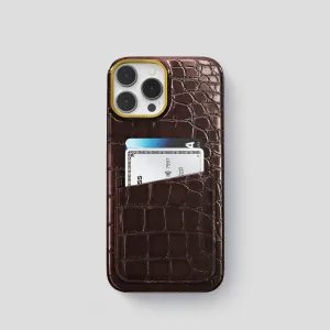 Rugged Build Texture Minimal Look Double Card Case For iPhone 15 Pro In Patina Alligator