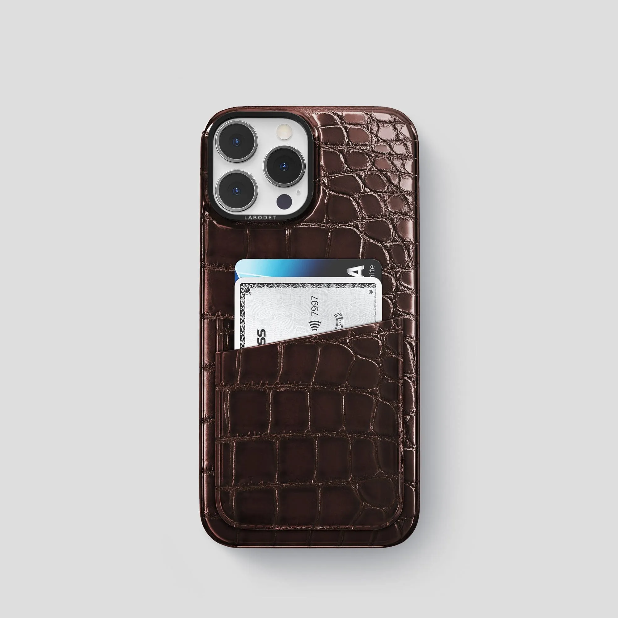 Comfort Feel Rugged Frame Design Double Card Case For iPhone 15 Pro In Patina Alligator