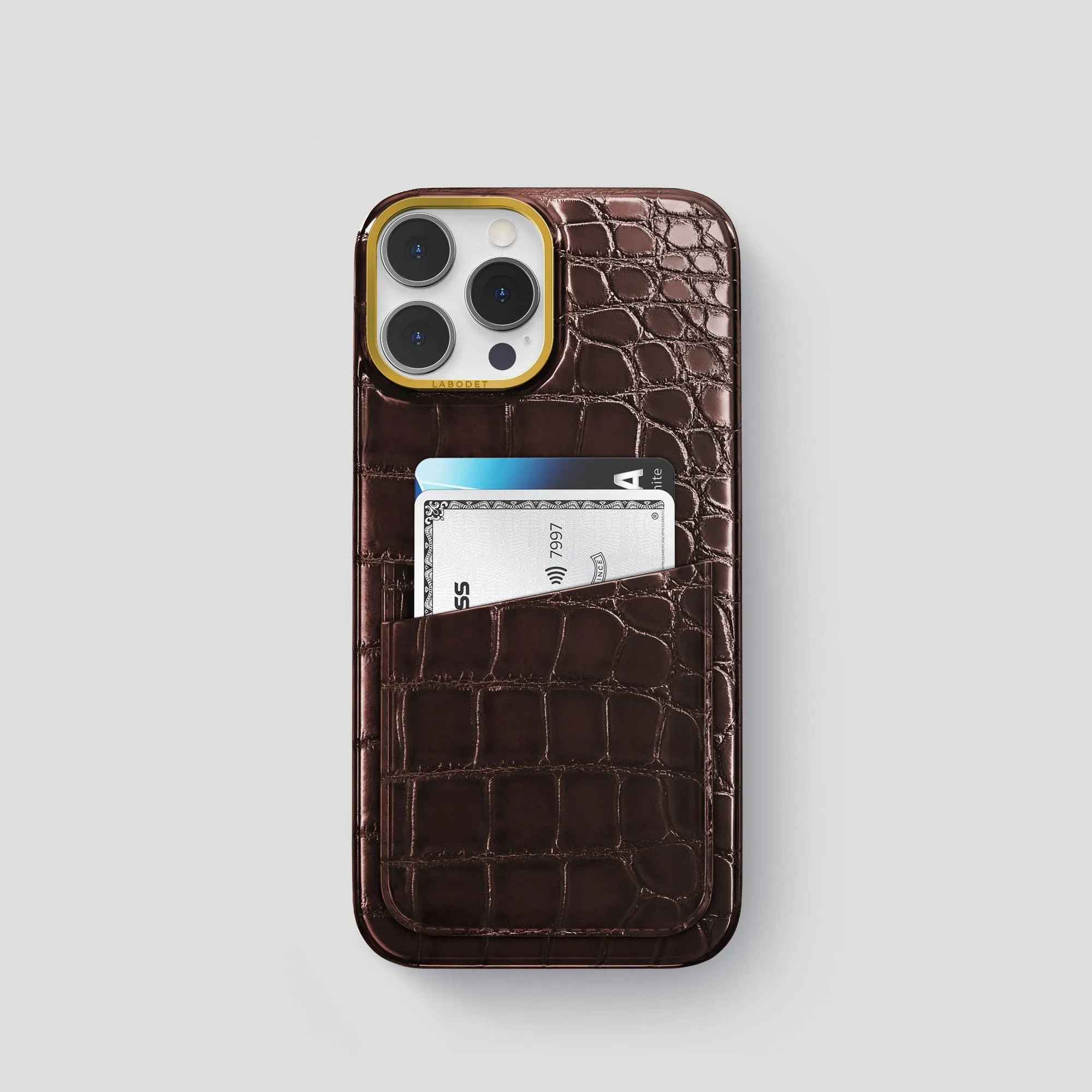 Rugged Build Texture Minimal Look Double Card Case For iPhone 15 Pro In Patina Alligator