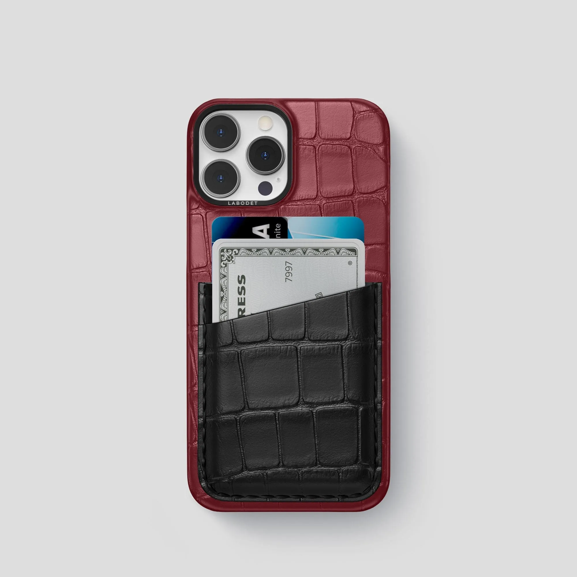 Compact Texture Shockproof Corners Double Card Case Color?? For iPhone 15 Pro In Alligator