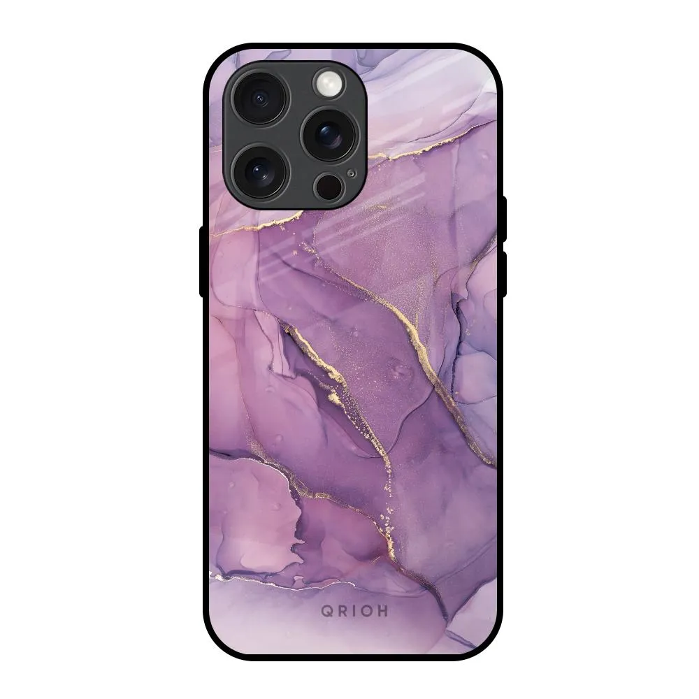Purple Gold Marble Glass Case for iPhone 15 Pro Max Compact Frame
