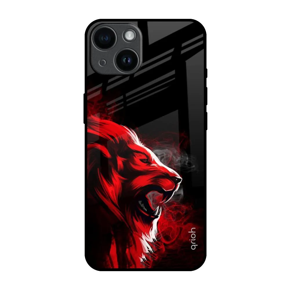 Red Angry Lion Glass Case for iPhone 14 Compact Pattern