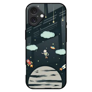 Astronaut Dream Glass Case For iPhone 16 Plus Trendy Texture Gloss Texture