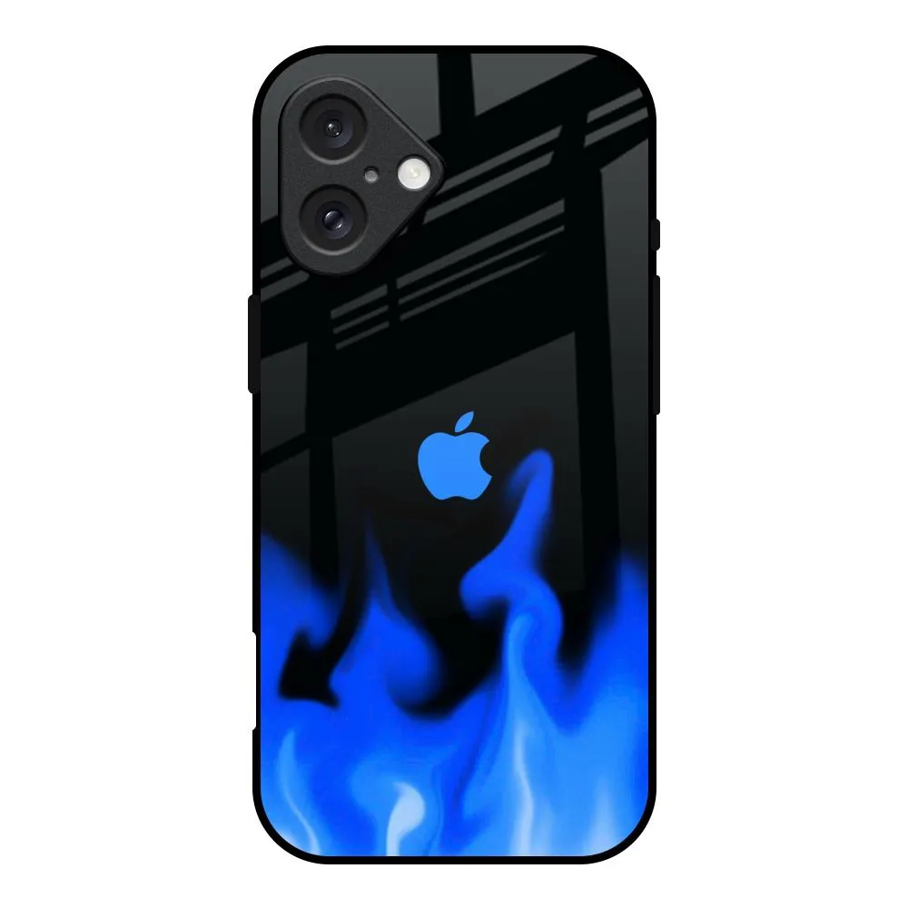 Blue Flames Glass Case for iPhone 16 Polished Detail Edge Full Coverage