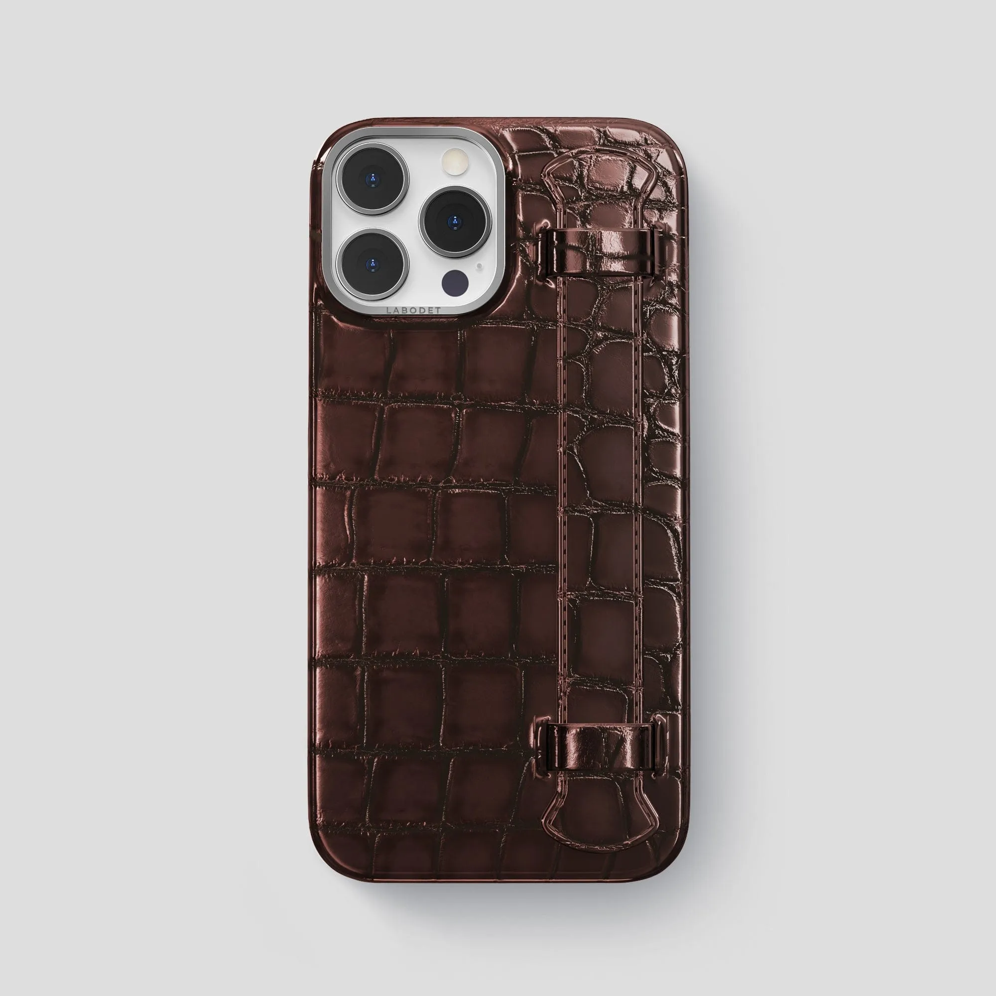 Textured Detail Handle Case For iPhone 15 Pro Max In Patina Alligator